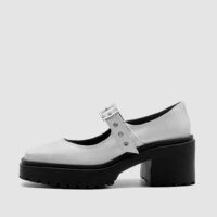 Squared Mary Jane Pumps White made of Vegea grape leather