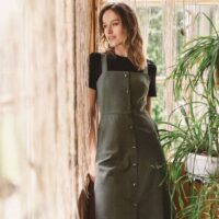 LUCA dress in olive green linen