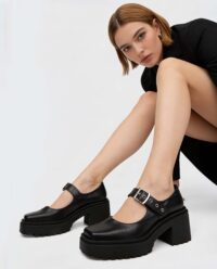 Squared Mary Jane Pumps Black made of Grape Leather - Afbeelding 9