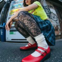 Twin Mary Jane grape leather ballerinas with double strap